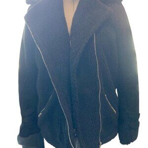 Black Teddy Coat Thick Warm With Buckles On The Arms